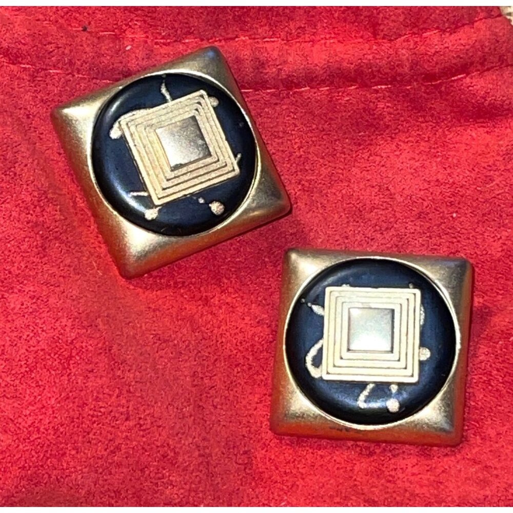 Vintage Art Deco Geometric Abstract Funky Clip-on Retro Clips Earrings Clampers